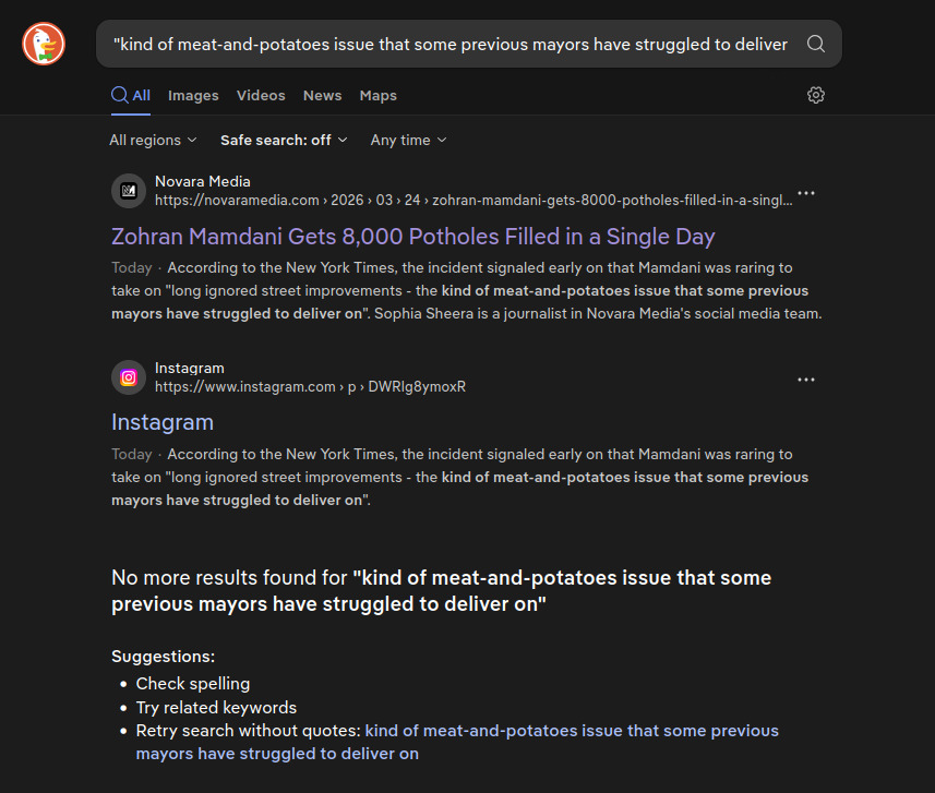 A screenshot of search results