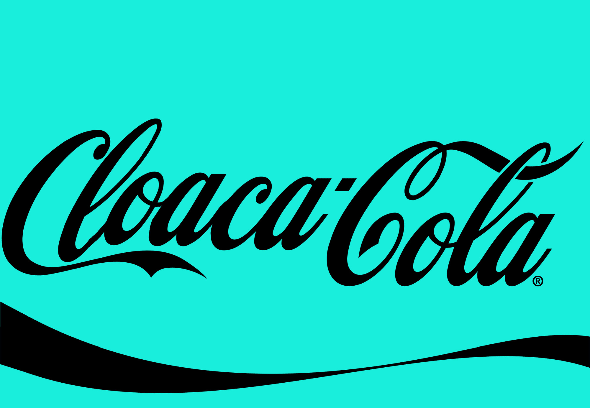 The Coca-Cola logo altered to say "Cloaca-Cola" and with inverted colors