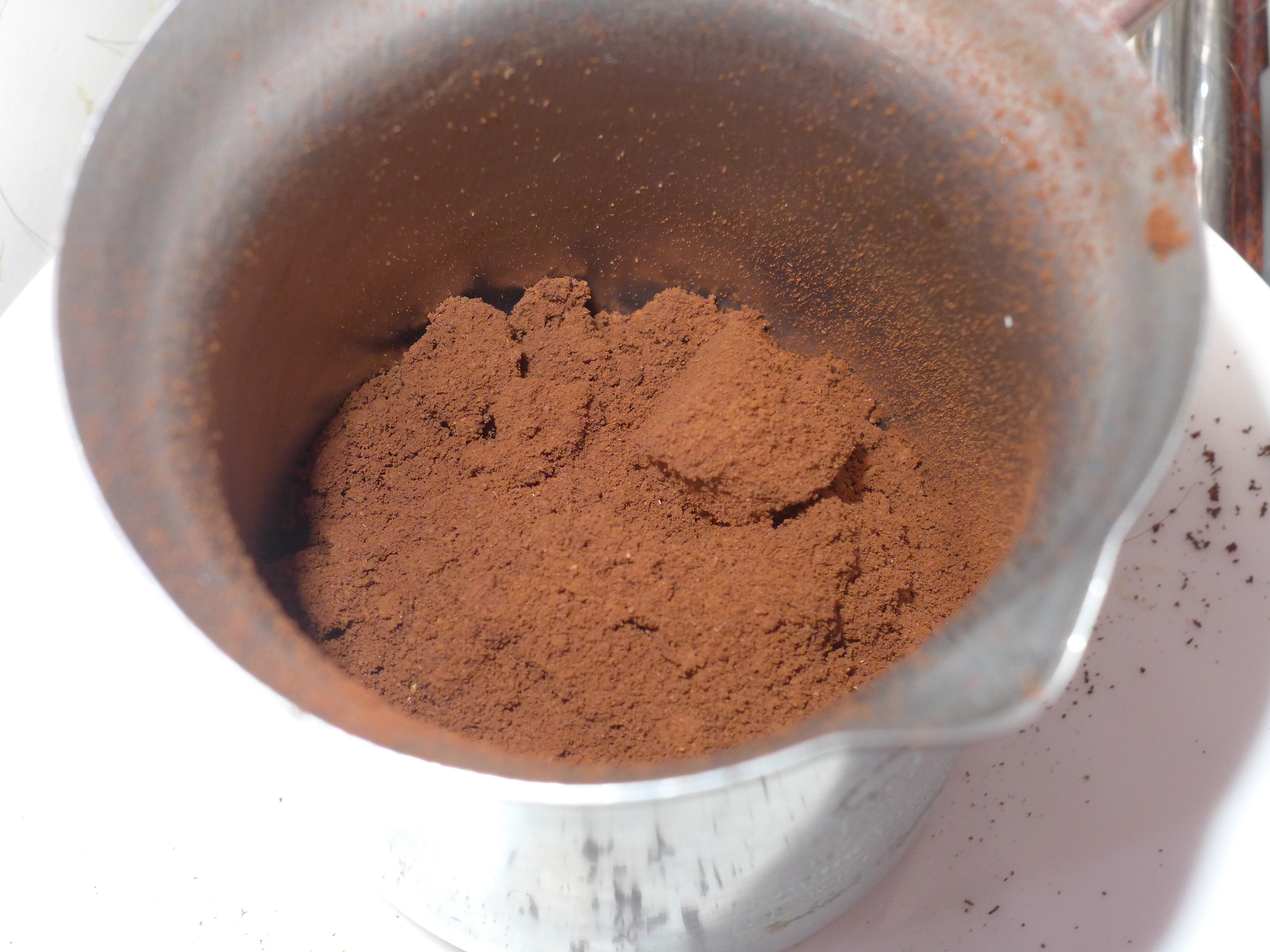 Coffee grounds in our cezve. It's so fine it's got clumps and stuff.